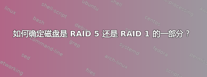 如何确定磁盘是 RAID 5 还是 RAID 1 的一部分？