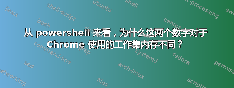 从 powershell 来看，为什么这两个数字对于 Chrome 使用的工作集内存不同？