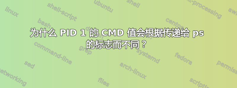 为什么 PID 1 的 CMD 值会根据传递给 ps 的标志而不同？