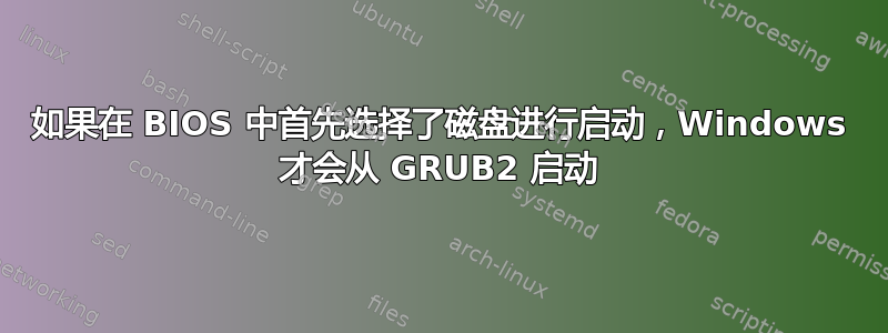 如果在 BIOS 中首先选择了磁盘进行启动，Windows 才会从 GRUB2 启动