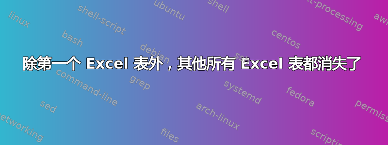 除第一个 Excel 表外，其他所有 Excel 表都消失了