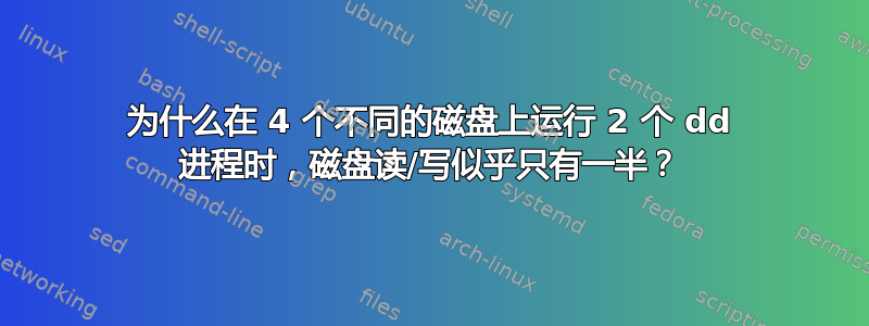 为什么在 4 个不同的磁盘上运行 2 个 dd 进程时，磁盘读/写似乎只有一半？