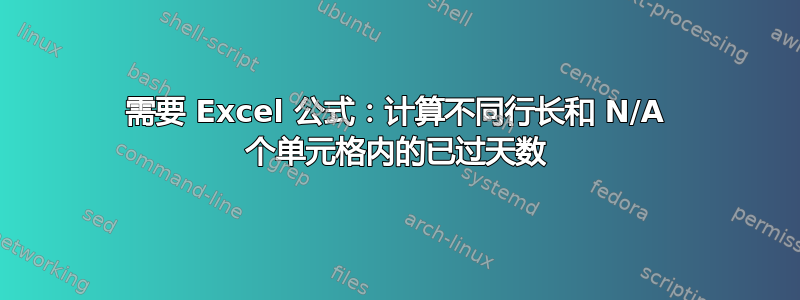 需要 Excel 公式：计算不同行长和 N/A 个单元格内的已过天数