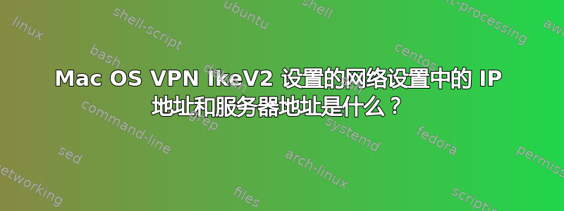 Mac OS VPN IkeV2 设置的网络设置中的 IP 地址和服务器地址是什么？