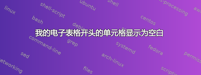 我的电子表格开头的单元格显示为空白