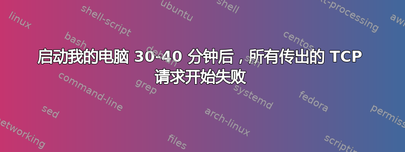 启动我的电脑 30-40 分钟后，所有传出的 TCP 请求开始失败