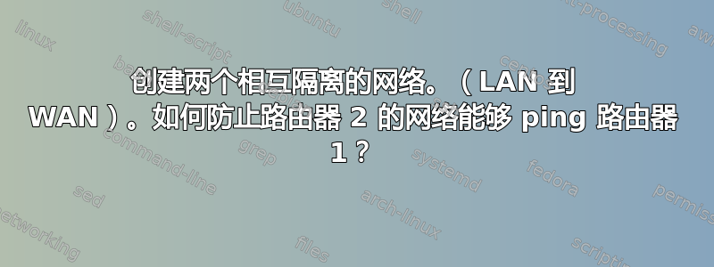 创建两个相互隔离的网络。（LAN 到 WAN）。如何防止路由器 2 的网络能够 ping 路由器 1？