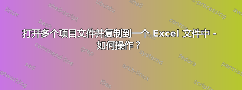 打开多个项目文件并复制到一个 Excel 文件中 - 如何操作？