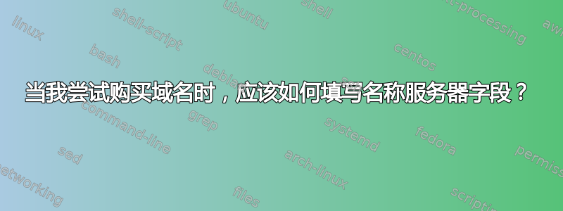 当我尝试购买域名时，应该如何填写名称服务器字段？