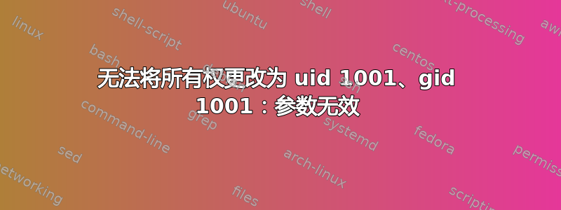 无法将所有权更改为 uid 1001、gid 1001：参数无效