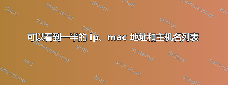 可以看到一半的 ip、ma​​c 地址和主机名列表