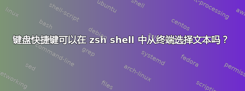 键盘快捷键可以在 zsh shell 中从终端选​​择文本吗？