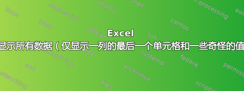 Excel 不显示所有数据（仅显示一列的最后一个单元格和一些奇怪的值）