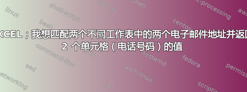 EXCEL；我想匹配两个不同工作表中的两个电子邮件地址并返回 2 个单元格（电话号码）的值