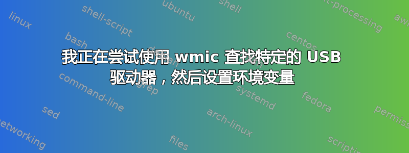 我正在尝试使用 wmic 查找特定的 USB 驱动器，然后设置环境变量