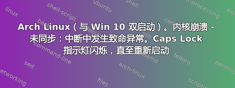 Arch Linux（与 Win 10 双启动）。内核崩溃 - 未同步：中断中发生致命异常。Caps Lock 指示灯闪烁，直至重新启动