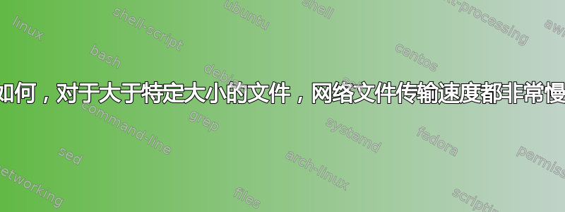 无论操作系统如何，对于大于特定大小的文件，网络文件传输速度都非常慢（~2KB/s）