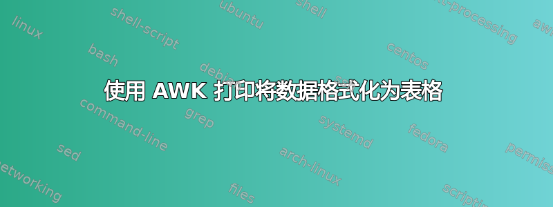 使用 AWK 打印将数据格式化为表格