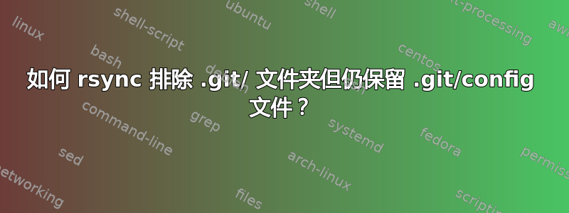 如何 rsync 排除 .git/ 文件夹但仍保留 .git/config 文件？