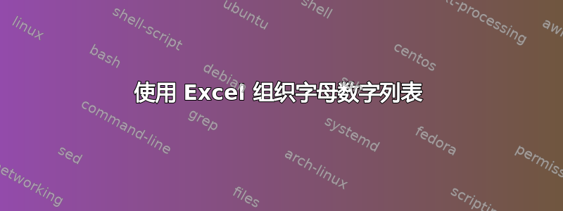 使用 Excel 组织字母数字列表