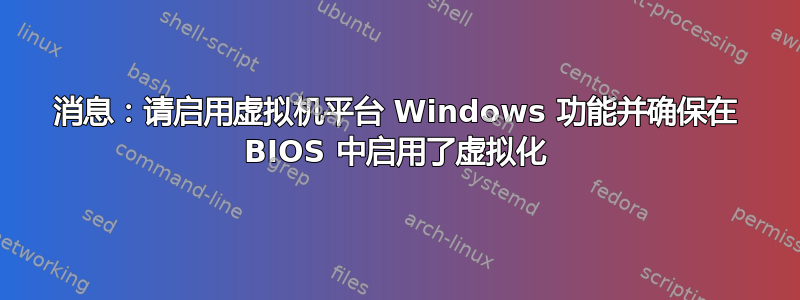 消息：请启用虚拟机平台 Windows 功能并确保在 BIOS 中启用了虚拟化