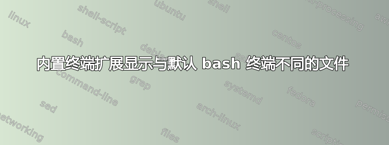 内置终端扩展显示与默认 bash 终端不同的文件