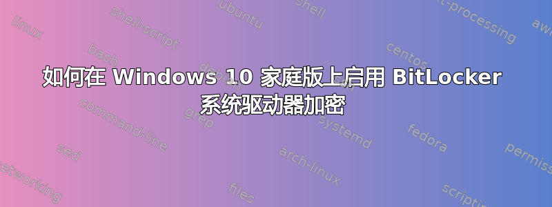 如何在 Windows 10 家庭版上启用 BitLocker 系统驱动器加密