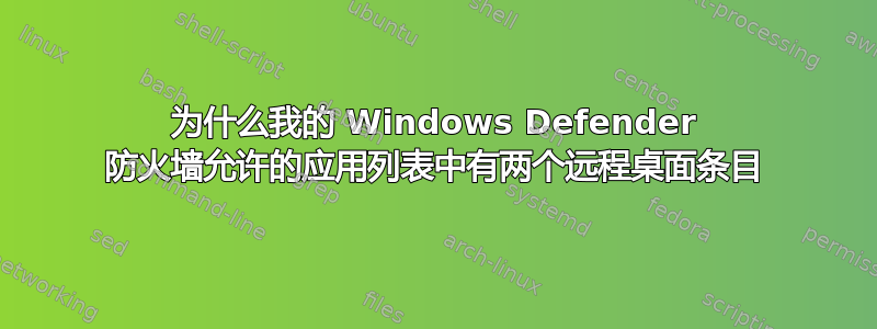 为什么我的 Windows Defender 防火墙允许的应用列表中有两个远程桌面条目