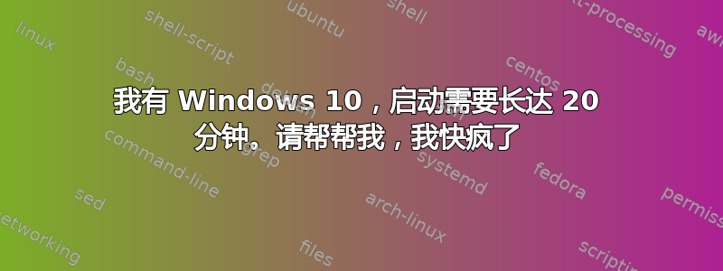 我有 Windows 10，启动需要长达 20 分钟。请帮帮我，我快疯了