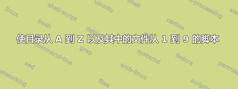 使目录从 A 到 Z 以及其中的文件从 1 到 9 的脚本