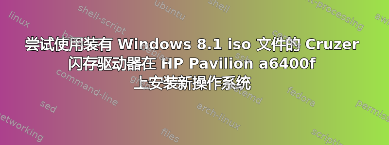 尝试使用装有 Windows 8.1 iso 文件的 Cruzer 闪存驱动器在 HP Pavilion a6400f 上安装新操作系统