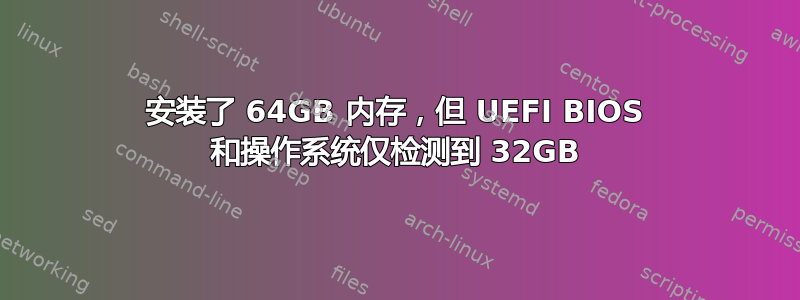 安装了 64GB 内存，但 UEFI BIOS 和操作系统仅检测到 32GB