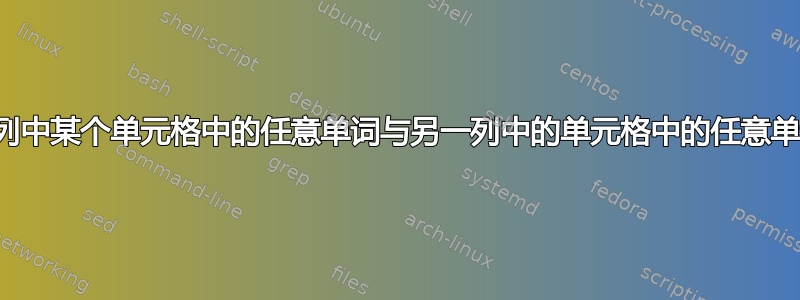 如何将一列中某个单元格中的任意单词与另一列中的单元格中的任意单词匹配？