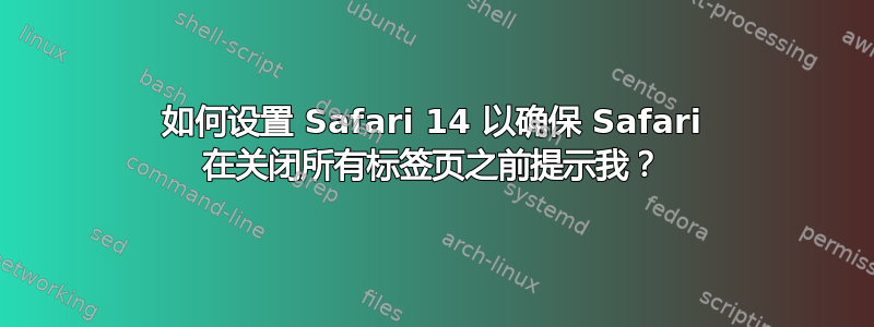 如何设置 Safari 14 以确保 Safari 在关闭所有标签页之前提示我？