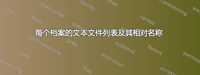 每个档案的文本文件列表及其相对名称