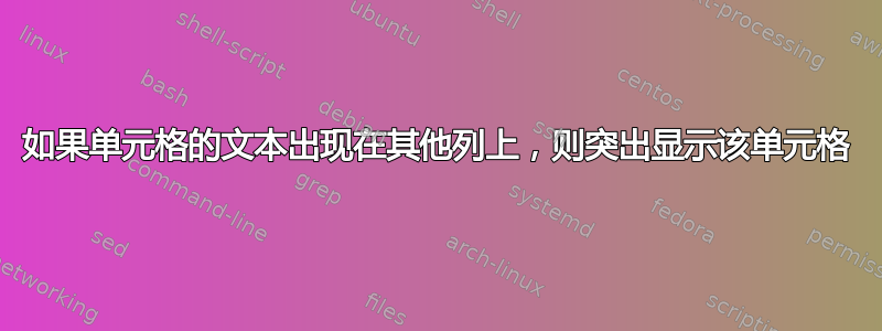 如果单元格的文本出现在其他列上，则突出显示该单元格