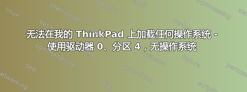 无法在我的 ThinkPad 上加载任何操作系统 - 使用驱动器 0、分区 4，无操作系统