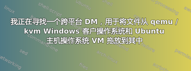 我正在寻找一个跨平台 DM，用于将文件从 qemu / kvm Windows 客户操作系统和 Ubuntu 主机操作系统 VM 拖放到其中