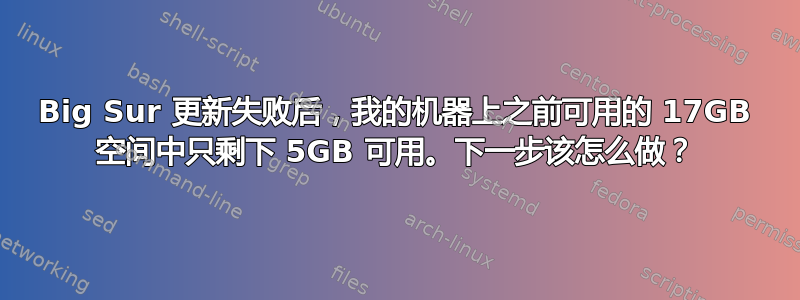 Big Sur 更新失败后，我的机器上之前可用的 17GB 空间中只剩下 5GB 可用。下一步该怎么做？