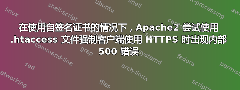 在使用自签名证书的情况下，Apache2 尝试使用 .htaccess 文件强制客户端使用 HTTPS 时出现内部 500 错误