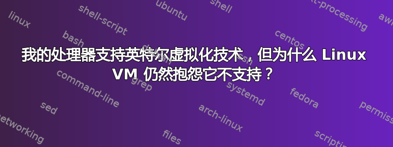 我的处理器支持英特尔虚拟化技术，但为什么 Linux VM 仍然抱怨它不支持？