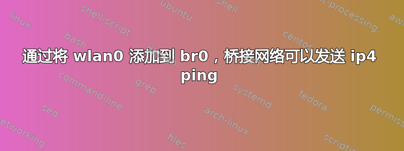 通过将 wlan0 添加到 br0，桥接网络可以发送 ip4 ping