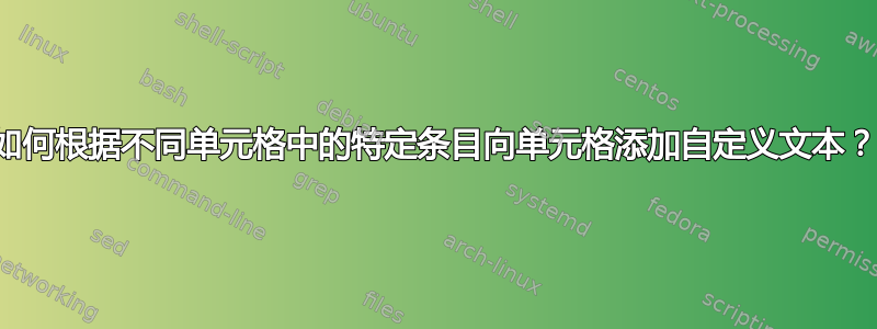 如何根据不同单元格中的特定条目向单元格添加自定义文本？