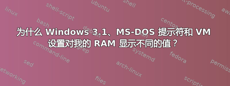 为什么 Windows 3.1、MS-DOS 提示符和 VM 设置对我的 RAM 显示不同的值？