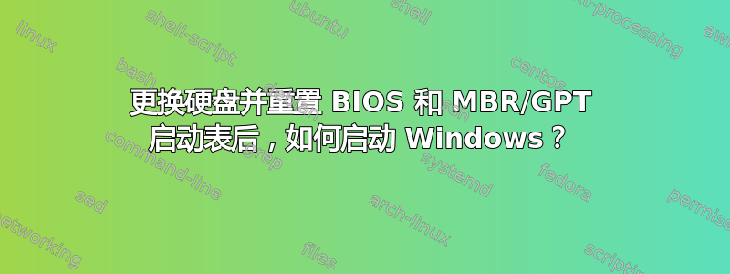 更换硬盘并重置 BIOS 和 MBR/GPT 启动表后，如何启动 Windows？