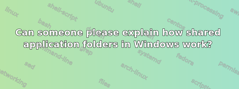 Can someone please explain how shared application folders in Windows work?