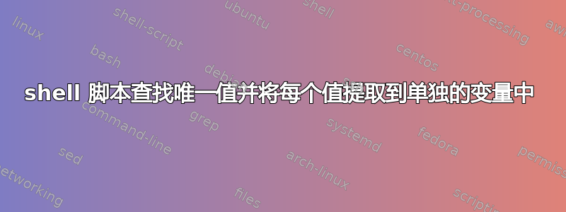 shell 脚本查找唯一值并将每个值提取到单独的变量中