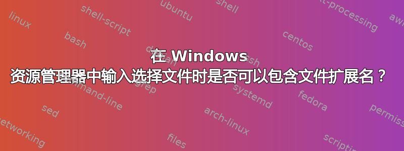 在 Windows 资源管理器中输入选择文件时是否可以包含文件扩展名？