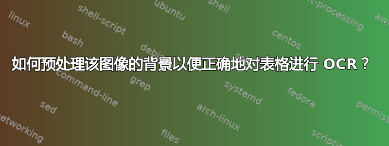 如何预处理该图像的背景以便正确地对表格进行 OCR？