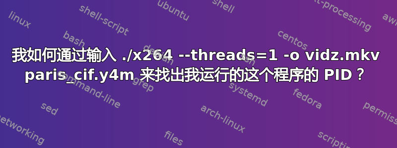 我如何通过输入 ./x264 --threads=1 -o vidz.mkv paris_cif.y4m 来找出我运行的这个程序的 PID？